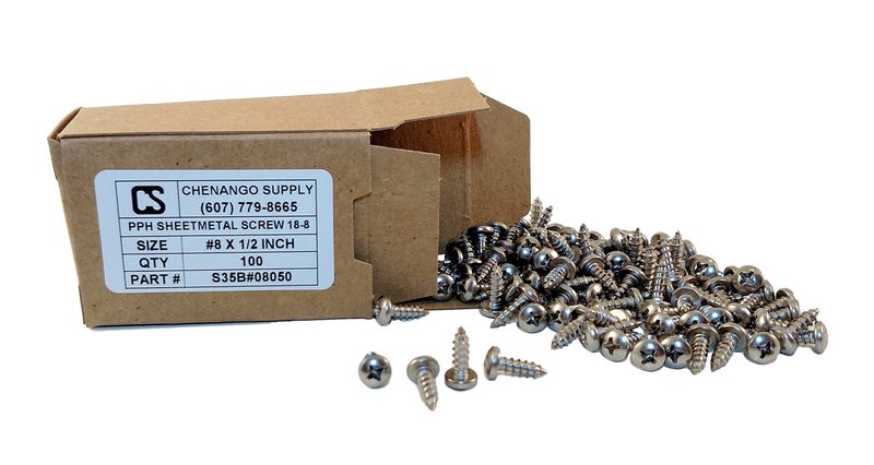 Chenango Supply N.8 x 1/2inches Stainless Philips Pan Head Sheetmetal Screw (1/2inches to 2inches Lengths in Listing) 100 Sheet Metal Screws (N.8 x 1/2 Inch) - Image 2
